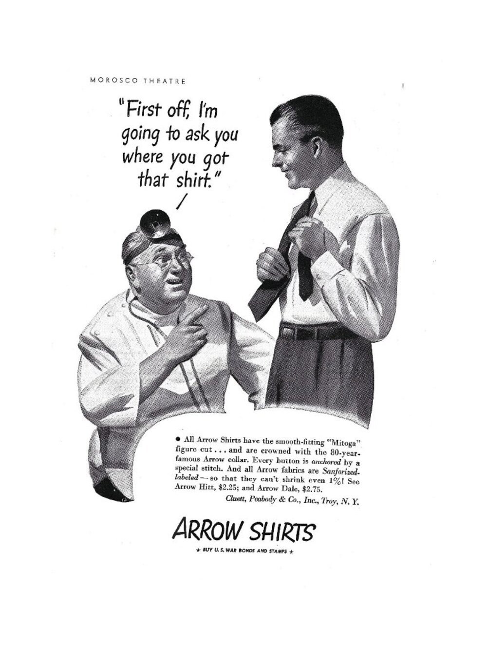 Print Ad Arrow Shirts 1940s Professional Men’s Clothing Doctor Troy NY Vintage